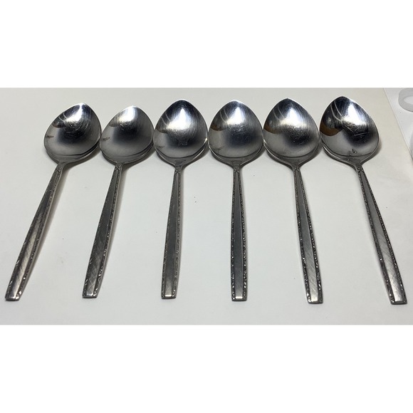 6 MCM Via Roma Wide Spoons ONEIDA COMMUNITY Stainless Flatware - Picture 1 of 2